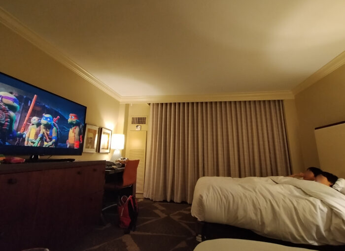 1つのベッドでテレビを見る兄弟